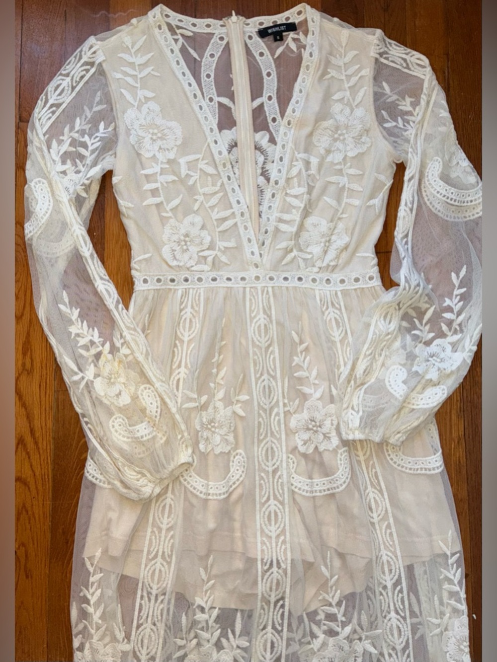 Wishlist Sheer Embroidered Maxi Dress Small Boho Creme - Picture 6 of 16